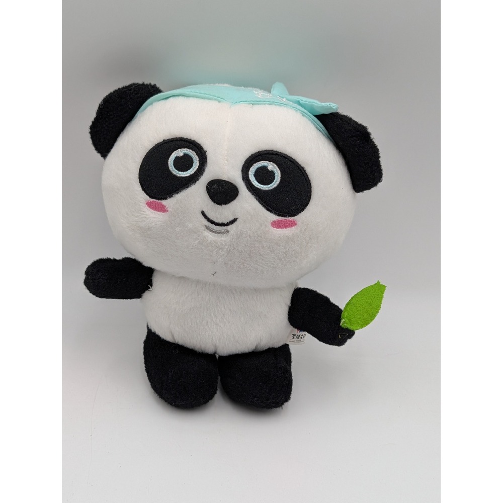 Yiyue Panda Plush White Black Teal Headband Bamboo Leaf 8 Inch Soft Toy